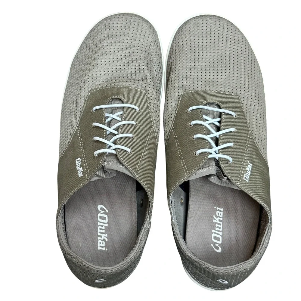 OluKai Shoes Men 10 Grey Nohea Moku Boat Shoe Sneaker Casual Breathable Comfort